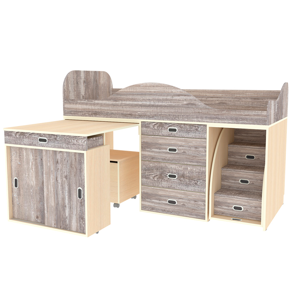 Кровать-чердак КарИВи Малыш Люкс  Дуб Молочный Бетон