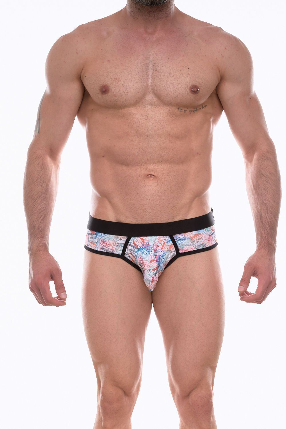 Мужские трусы-брифы с разноцветным принтом в виде штампов (Размер: S) (Цвет: разноцветный)