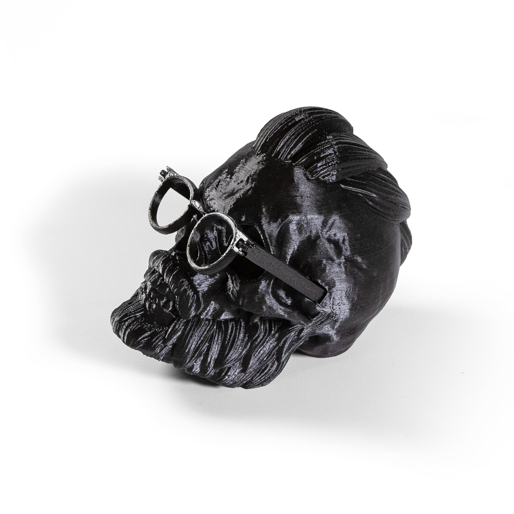 Бородатый череп, барбер в очках, фигурка для декора интерьера, арт-объект, 3D печать, черный 16 см.