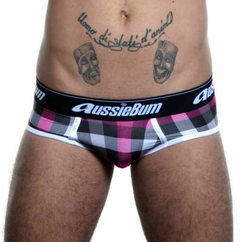 Мужские трусы брифы розовые в клетку Aussiebum zAB00374