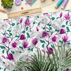 Ткань шифон яркие цветы на искривлённых веточках