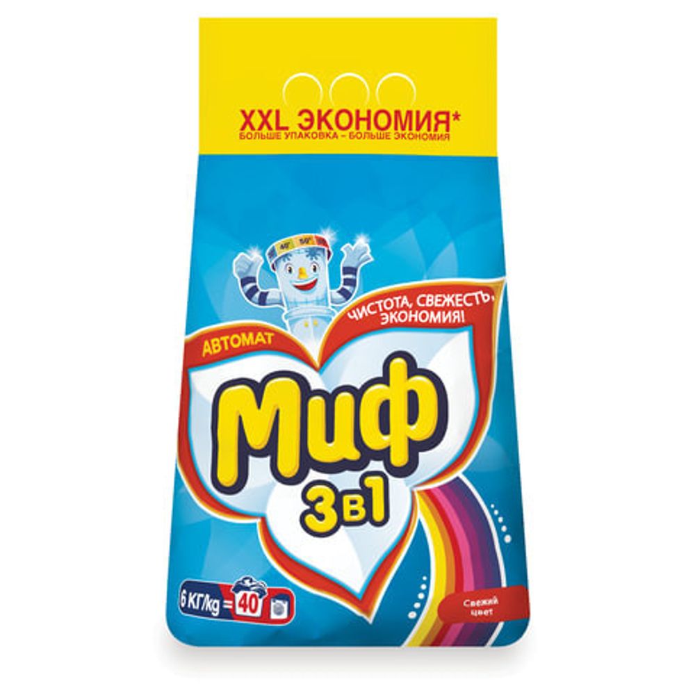 Стиральный порошок-автомат 6 кг, МИФ 3 в 1 "Свежий цвет"