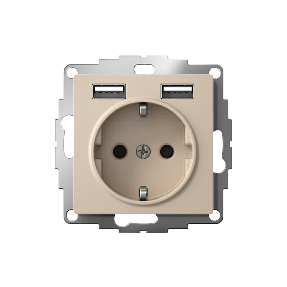 Розетка AtlasDesign 16А с 2-мя заряд. устройствами USB тип A+A 5В/2.4А 2х5В/1.2А механизм песочн. SE ATN001230