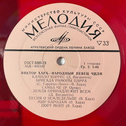Винтажная виниловая пластинка LP Виктор Хара Victor Jara Народный Певец Чили (СССР 1974) Красный Винил