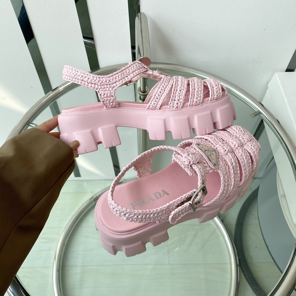Prada Monolith Crochet Cage Sandals