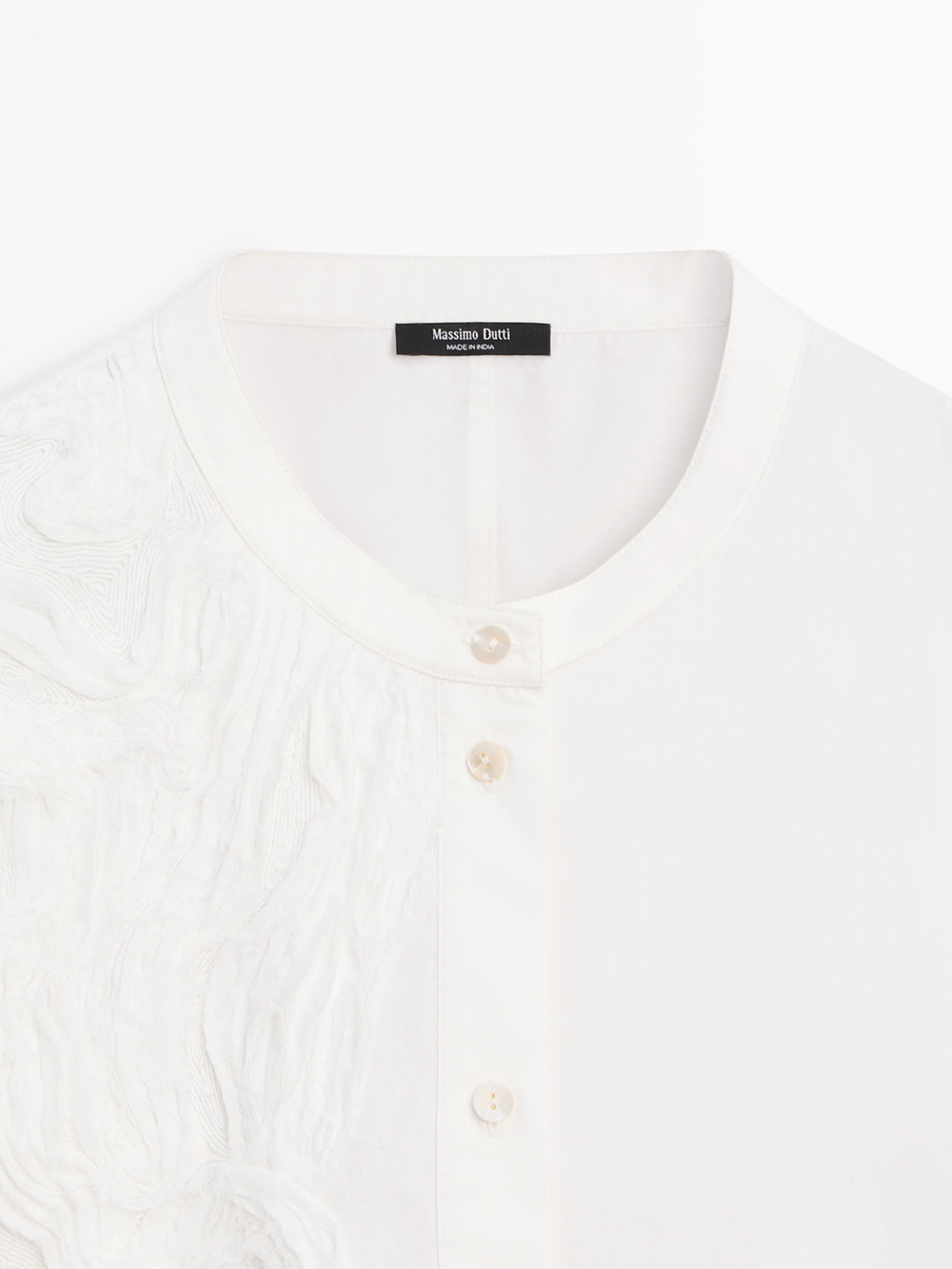 Massimo Dutti Рубашка из смесовой хлопковой ткани с вышивкой, белый