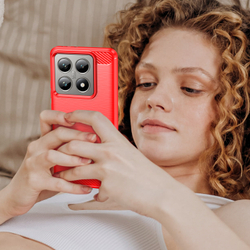 Чехол с дизайном в стиле карбон красного цвета на Xiaomi 14T и 14T Pro, мягкий отклик кнопок, серия Carbon от Caseport