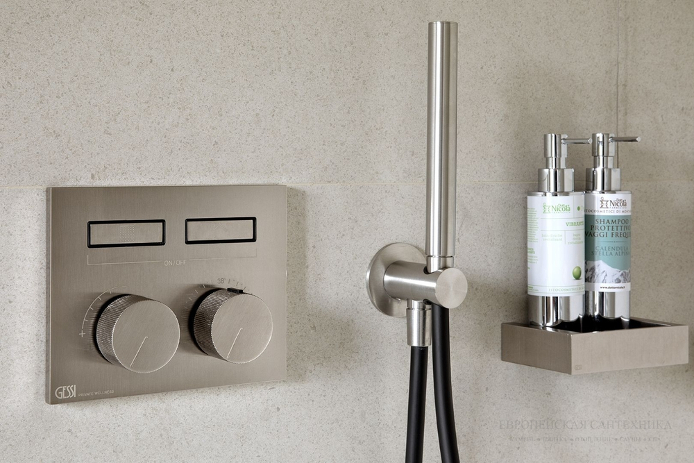 Ручной душ Gessi 316, с шланговым подсоединением и держателем, цвет Steel Brushed