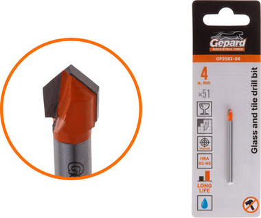 Сверло по кафелю/стеклу  4x51 мм ц/х GEPARD (GP2082-04)