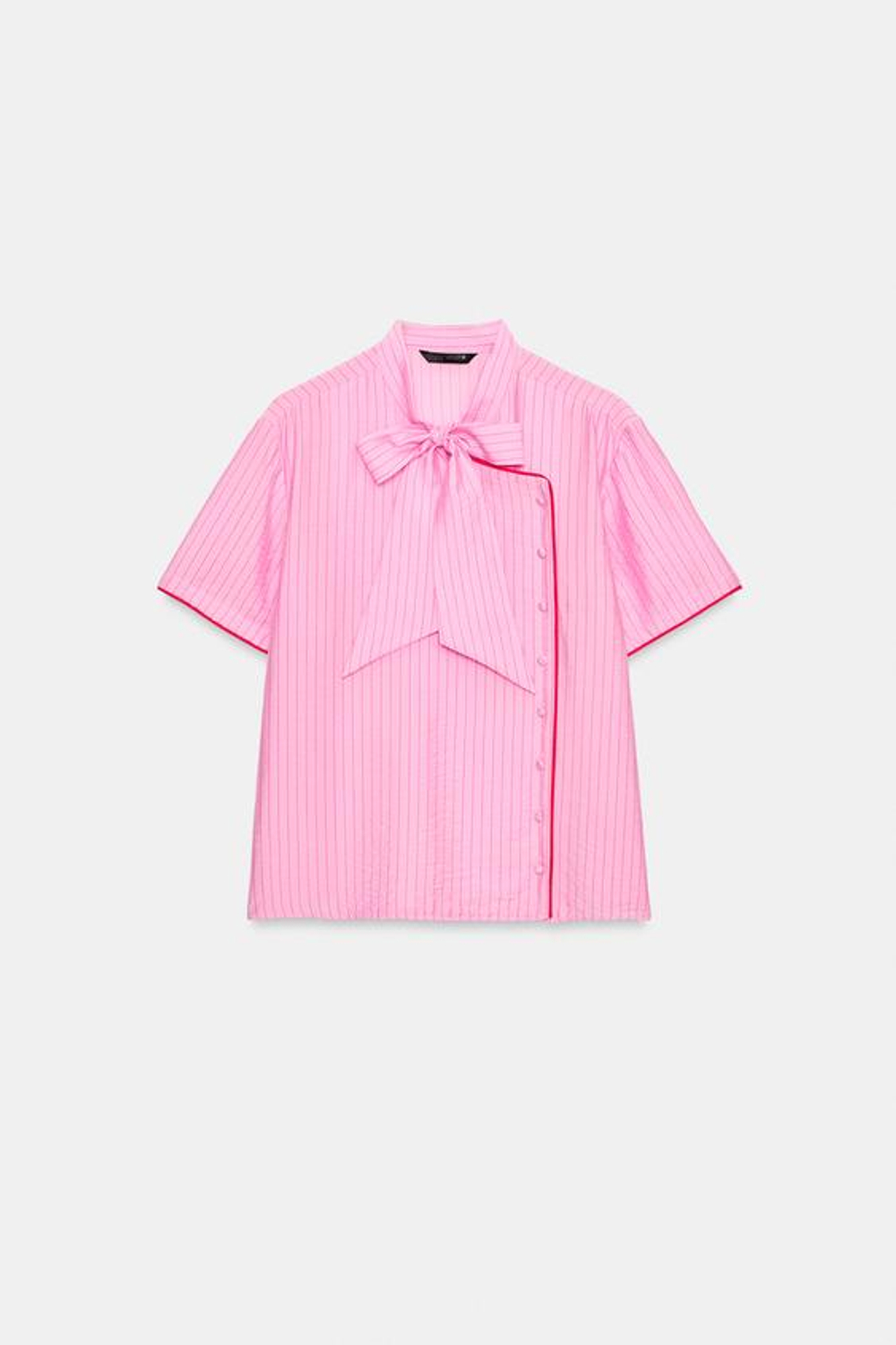 ZARA ТОП В ПОЛОСКУ С БАНТОМ, РОЗОВЫЙ