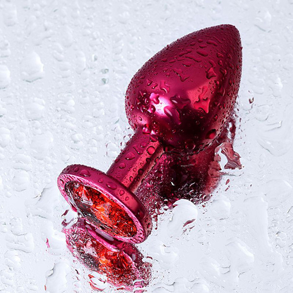 Красный анальный плаг 8,2см с кристаллом красного цвета ToyFa Metal 717008-99