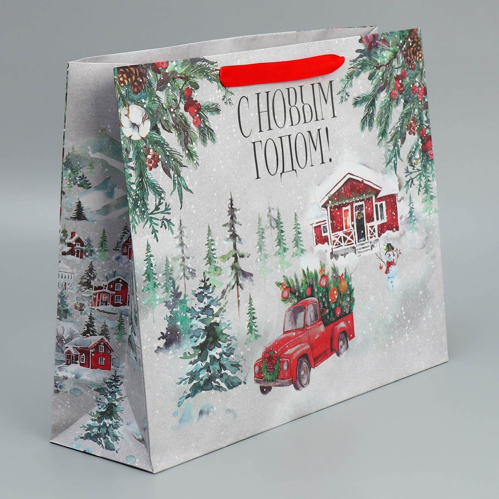 Пакет крафтовый горизонтальный «Новогодняя история», L 40 × 31 × 11.5 см