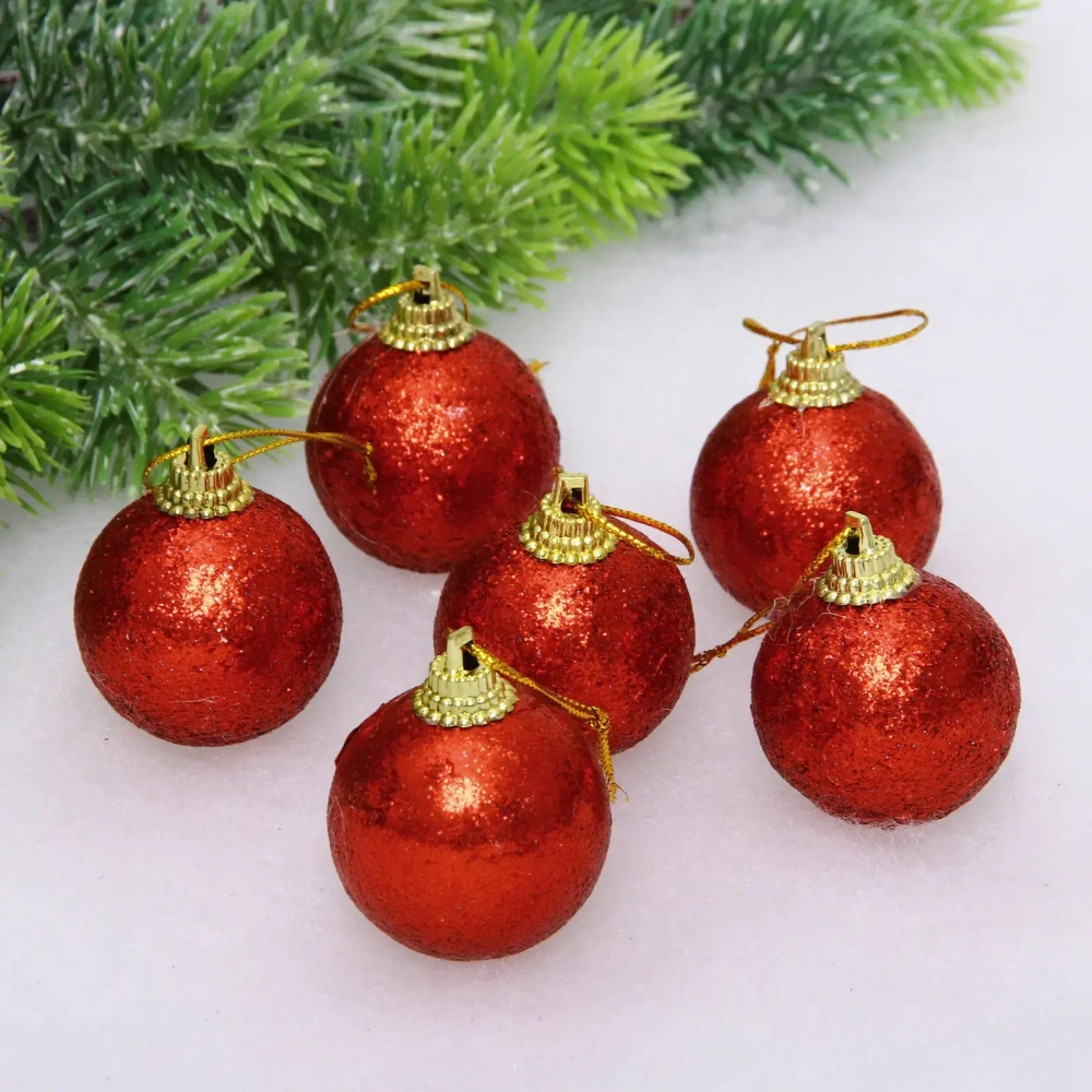 Новогодние шары 4 см (набор 6 шт) «Блестящее напыление», красный