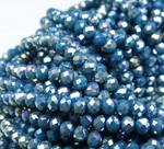 БН020ДС34 Хрустальные бусины "рондель", цвет: морская волна AB непрозр, 3х4 мм, кол-во: 95-100 шт.