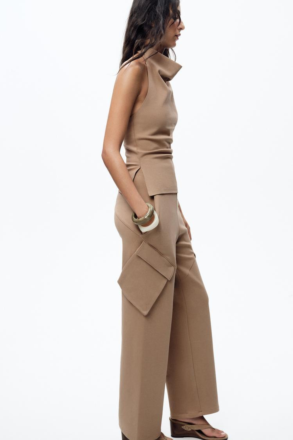 ZARA ТОП С ГОРЛОВИНОЙ ХАЛТЕР, ТЕЛЕСНО-РОЗОВЫЙ