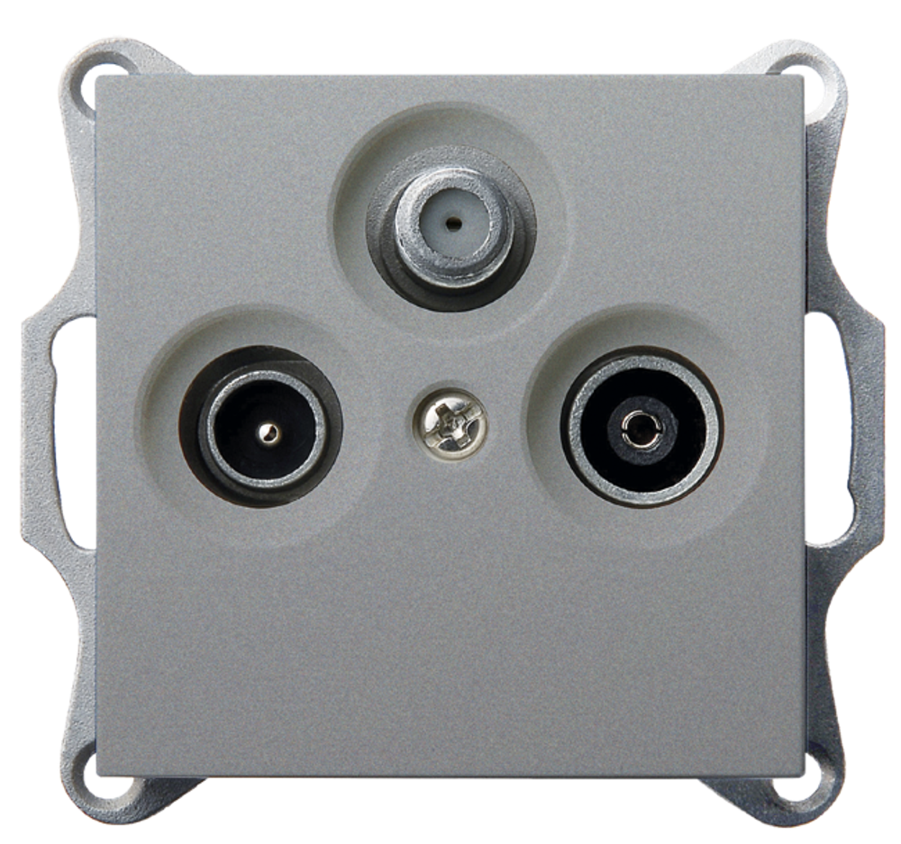 Розетка TV+FM+SAT Φ9.5mm проходная с накладкой, цвет Алюминий