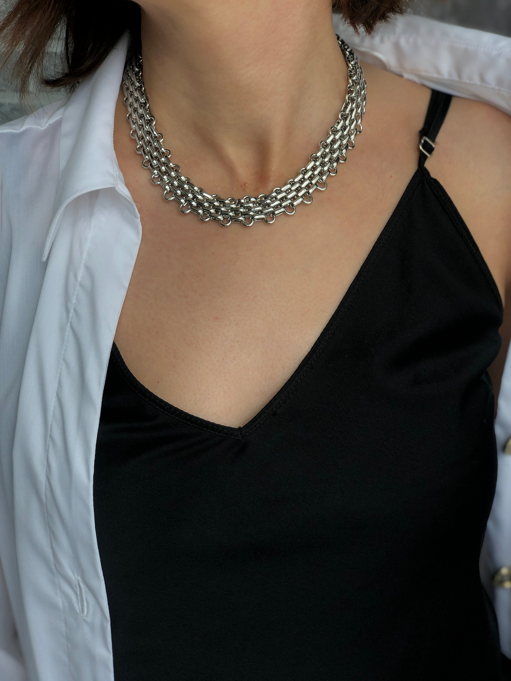 Цепь плоское плетение винтаж, цвет серебро глянец