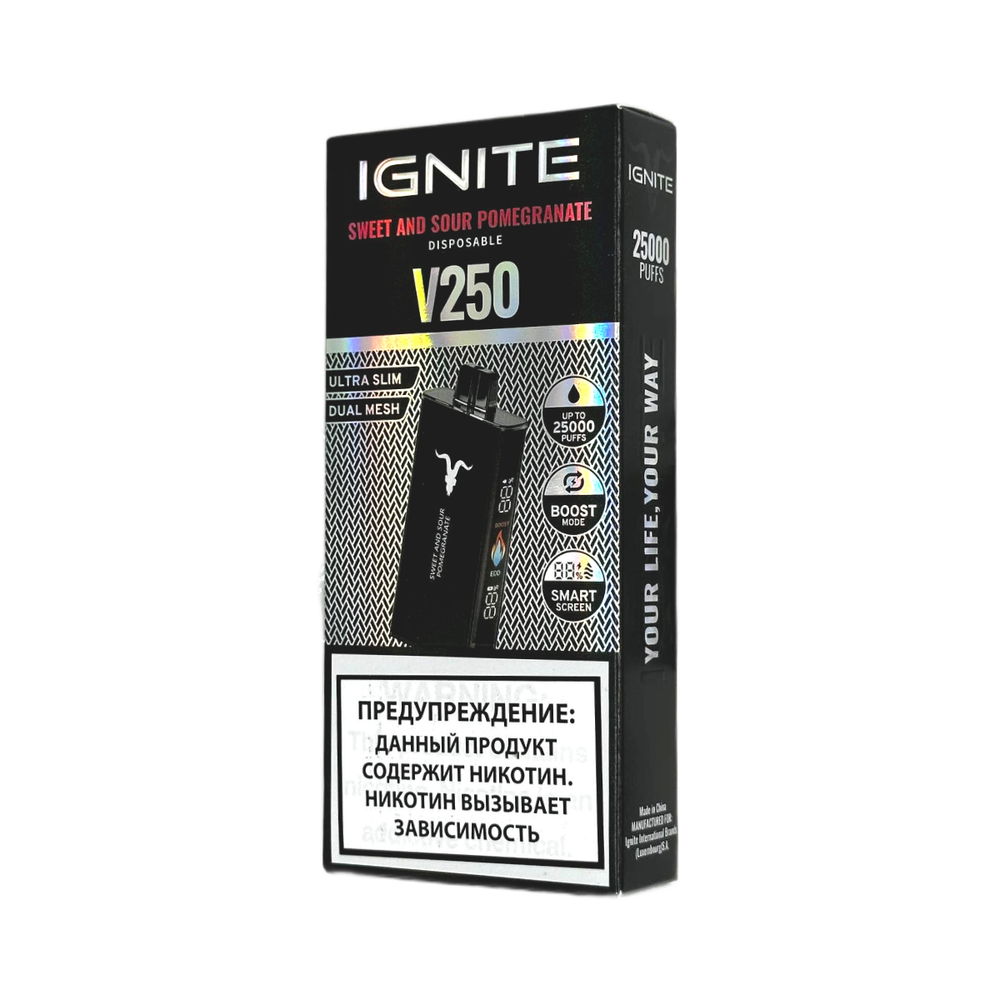 Ignite V250 Black Кисло-сладкий гранат (Sweet and sour pomegranate) 25000 затяжек 20мг Hard (2% Hard)