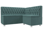 Диван кухонный угловой Мирта правый угол, Бирюзовый, Велюр, 107587