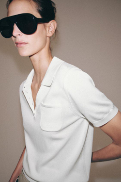 ZARA ТРИКОТАЖНОЕ ПОЛО С КОРОТКИМИ РУКАВАМИ, БЕЛЫЙ
