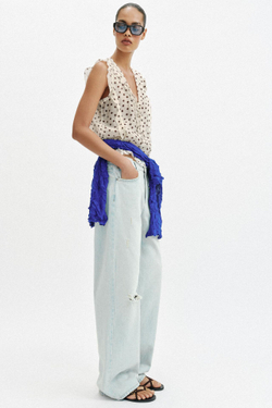 ZARA БЛУЗА В ГОРОШЕК, ЭКРЮ/КОРИЧНЕВЫЙ