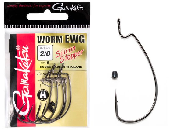 Крючки офсетные Gamakatsu WORM EWG HOOKS SIL STOPPER BLACK разм. 2/0 5шт.