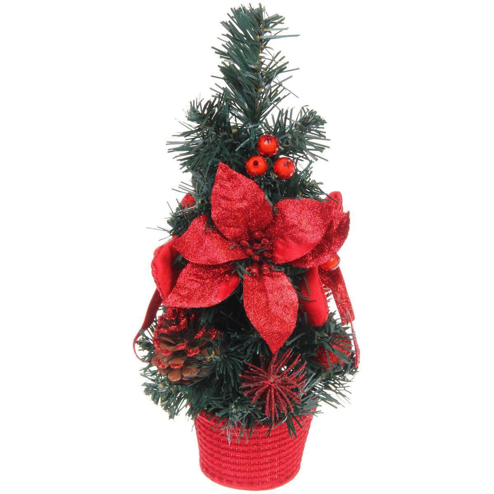 Елка в горшке "Зимняя нежность" 30 см, Красный (Серпантин)
