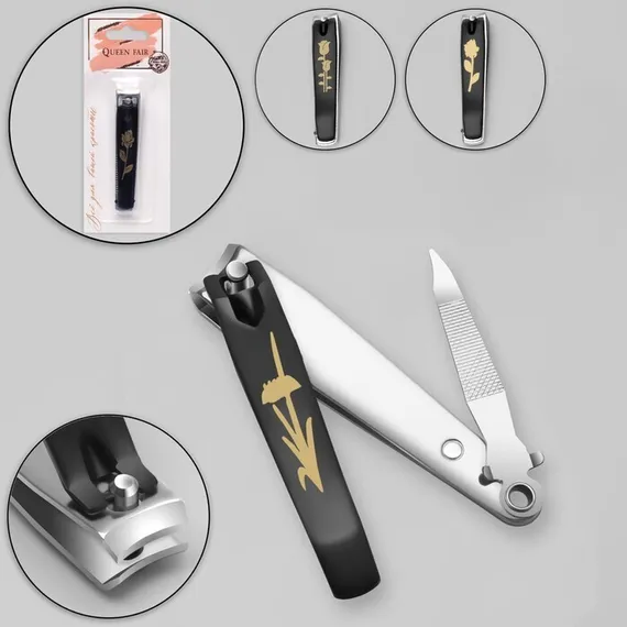 Кусачки-книпсер педикюрные, с пилкой, 8 см, на блистере, цвет чёрный