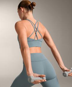 Oysho Спортивный бюстгальтер с бретелями на спине, темно-сине-серый