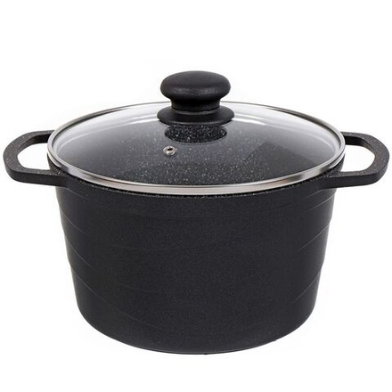 Кастрюля алюминий, антиприг, 3 л, крышка стекло, Каменная, кругл, Нева Металл, Черный гранит, 186630
