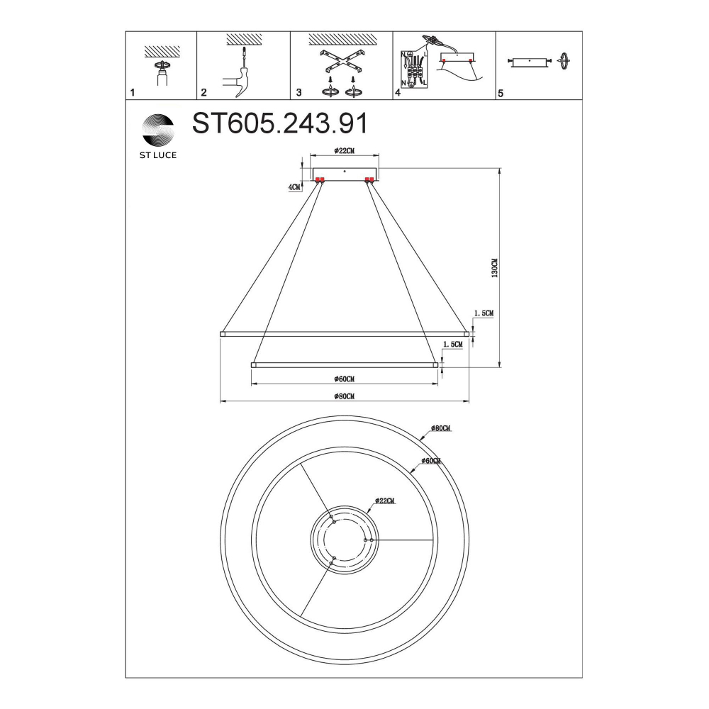 ST605.243.91 Светильник подвесной ST-Luce Золотистый/Белый LED 1*91W 4000K