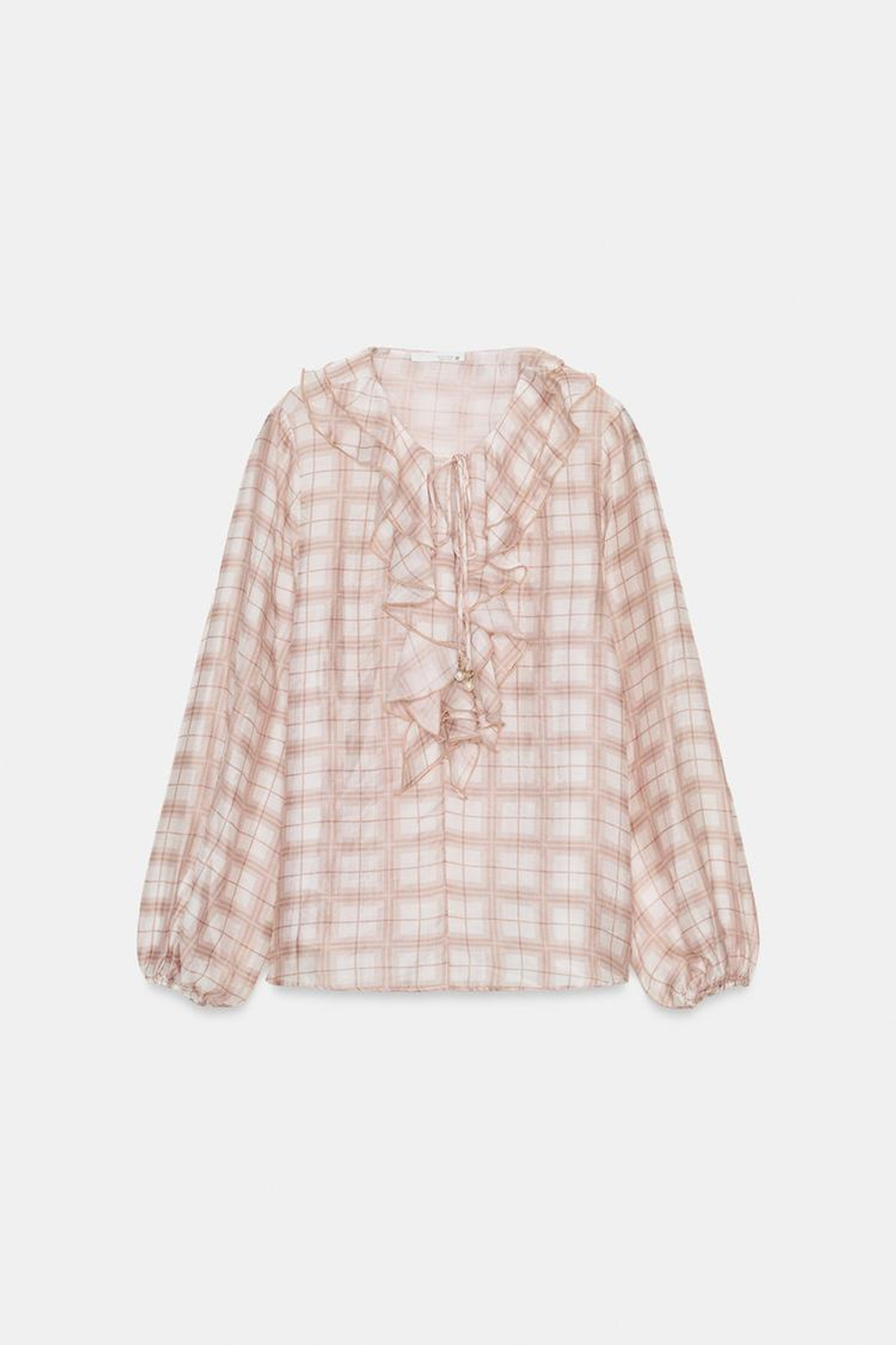 ZARA БЛУЗА В КЛЕТКУ С ВОЛАНАМИ, ОТТЕНКИ РОЗОВОГО