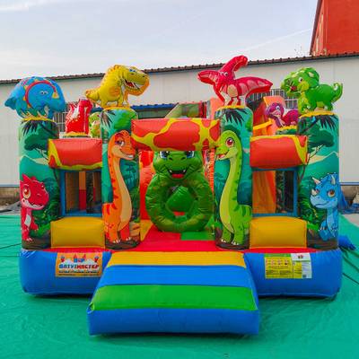 Коммерческий надувной батут «Весёлые динозаврики» с горкой, 5*4*2,8 м