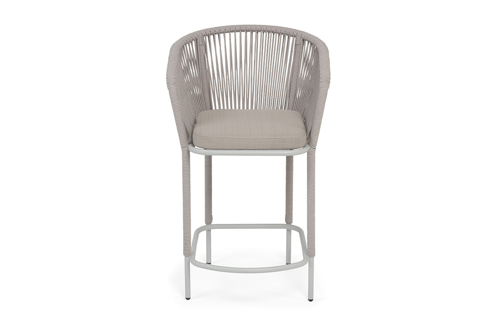 "Марсель" стул полубарный плетеный из роупа, каркас из стали светло-серый (RAL7035) муар, роуп бежевый круглый, ткань Mossle бежевая, пос.H65