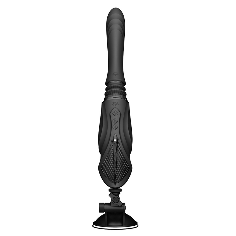 Чёрная компактная секс-машина 37,9см с двумя насадками и функцией нагрева Zalo Sesh Compact Sex Machine Obsidian Black