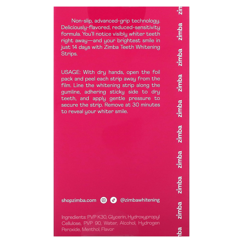 Zimba, полоски для отбеливания зубов, клубника, 14 шт.