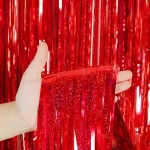 Занавес фольгированный TINSEL «Дождь» ш1м, в2м (галограмма), Красный