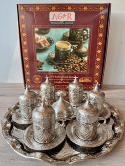 Кофейный набор "Дервиш" на 6 персон с подносом/ACAR. Турция (серебристый 27 предметов)