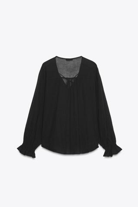 ZARA ПОЛУПРОЗРАЧНАЯ БЛУЗА, ЧЕРНЫЙ