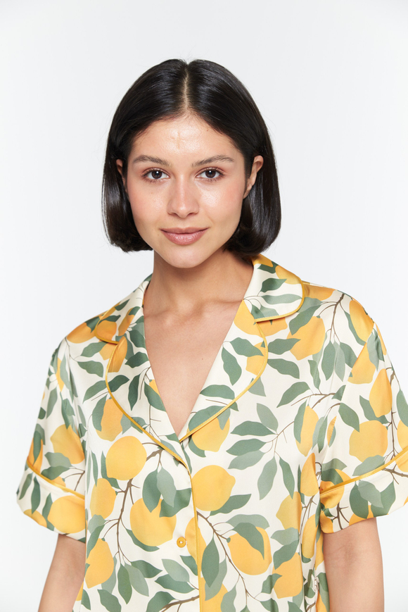 Шелковая пижама с лимонами - M размер