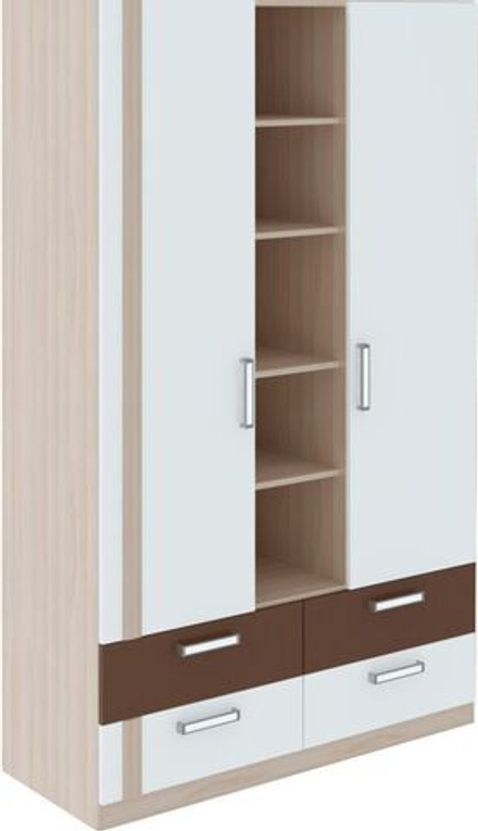 Шкаф для одежды распашной с полками и ящиками Ясень шимо светлый/Белый/Арабика 120х51х200 см