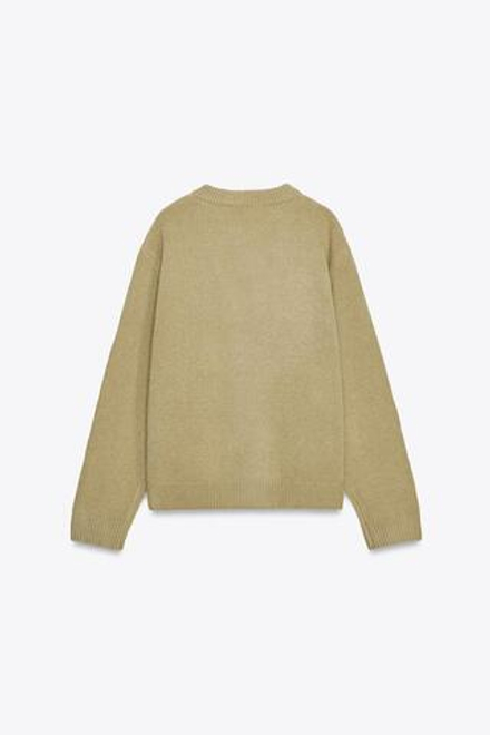 ZARA БАЗОВЫЙ ТРИКОТАЖНЫЙ ДЖЕМПЕР ИЗ 100% ШЕРСТИ С V-ОБРАЗНЫМ ВЫРЕЗОМ, СВЕТЛО-ОЛИВКОВЫЙ