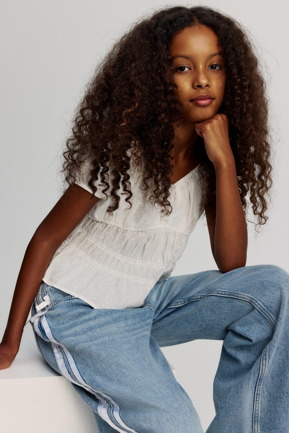 H&M Блузка из плиссированного хлопка, белый