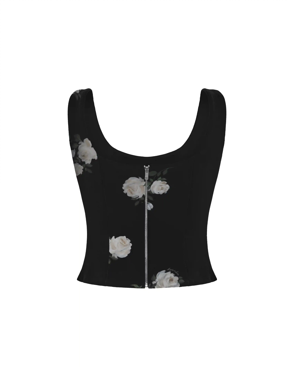 Lee top, топ корсетный на бретелях из черного крепдешина с цветочным принтом