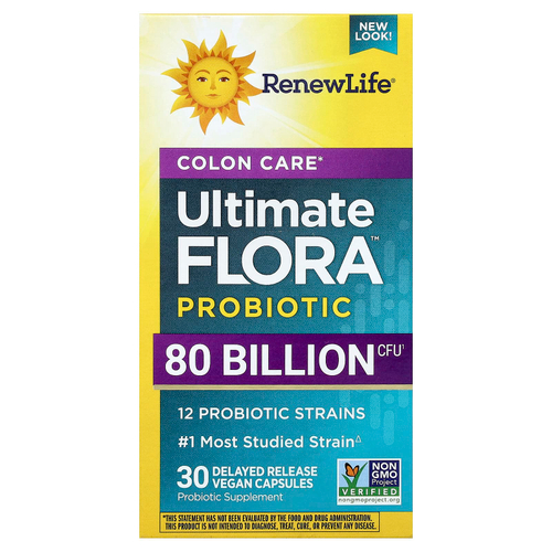 Renew Life, Ultimate Flora™, пробиотик для здоровья кишечника, 30 веганских капсул с отсроченным высвобождением
