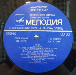 Винтажная виниловая пластинка LP АББА ABBA Альбом The Album (СССР 1978) NM