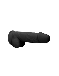 Черный фаллоимитатор Realistic Cock With Scrotum - 21,5 см.
