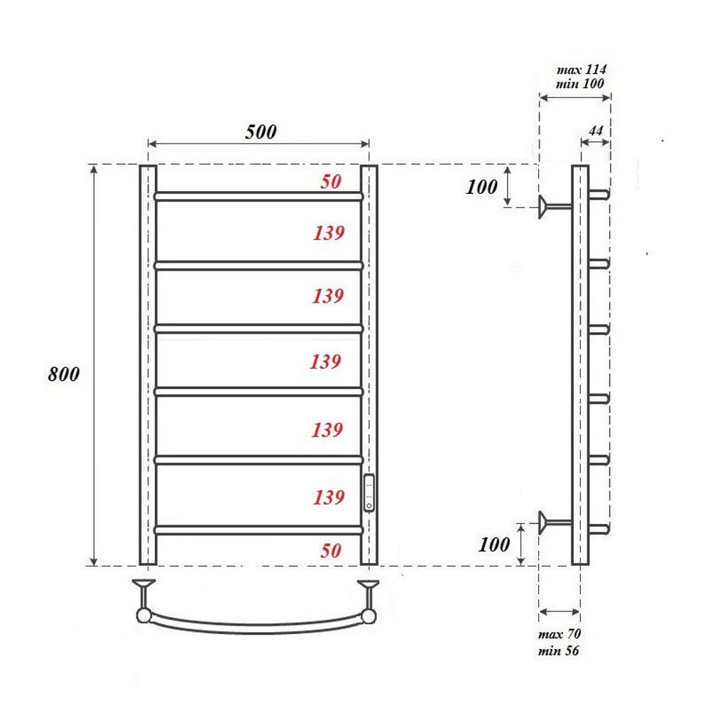 Полотенцесушитель электрический Point Афина PN04858W П6 500x800 диммер справа, белый