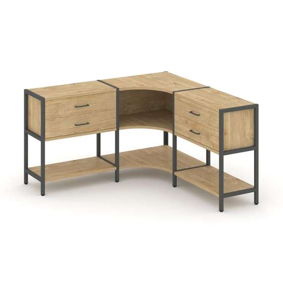 Shelf System Трехсекционный угловой стеллаж двухярусный с ящиками SN.STMU-231 Тиквуд Светлый/Металл