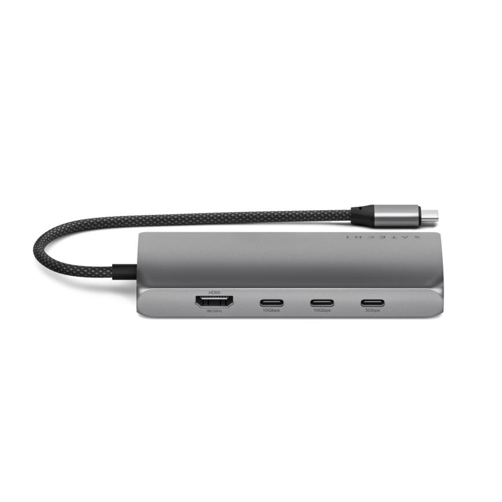 USB-Хаб Satechi USB-C Multiport V3 (USB-C) (ST-P8KE) Подключение: встроенный кабель USB-C. Порты: USB-C (PD 100 Вт), 3 USB-C 3.2 Gen 2, USB-C 3.2 Gen 1, SD UHS-II, HDMI 2.1 (до 8K 30 Гц и 4K 144 Гц), Gigabit Ethernet